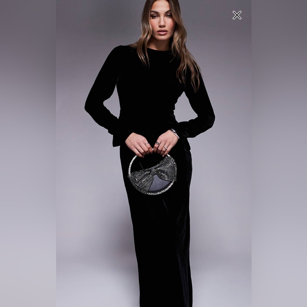 Long sleeve Tucked Velvet Bias Maxi NWT